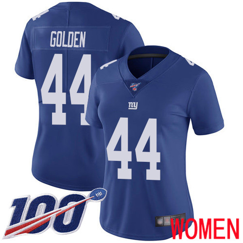 Women New York Giants #44 Markus Golden Royal Blue Team Color Vapor Untouchable Limited Player 100th Season Football NFL Jersey->women nfl jersey->Women Jersey